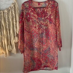 Raj Pink and Blue Silk Tunic